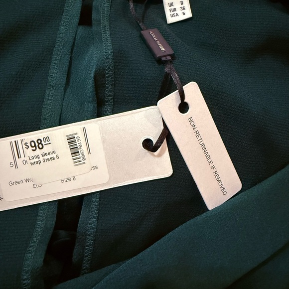 Deep Green Satin Wrap Mini Dress with Ruffle Hem - Picture 7 of 7